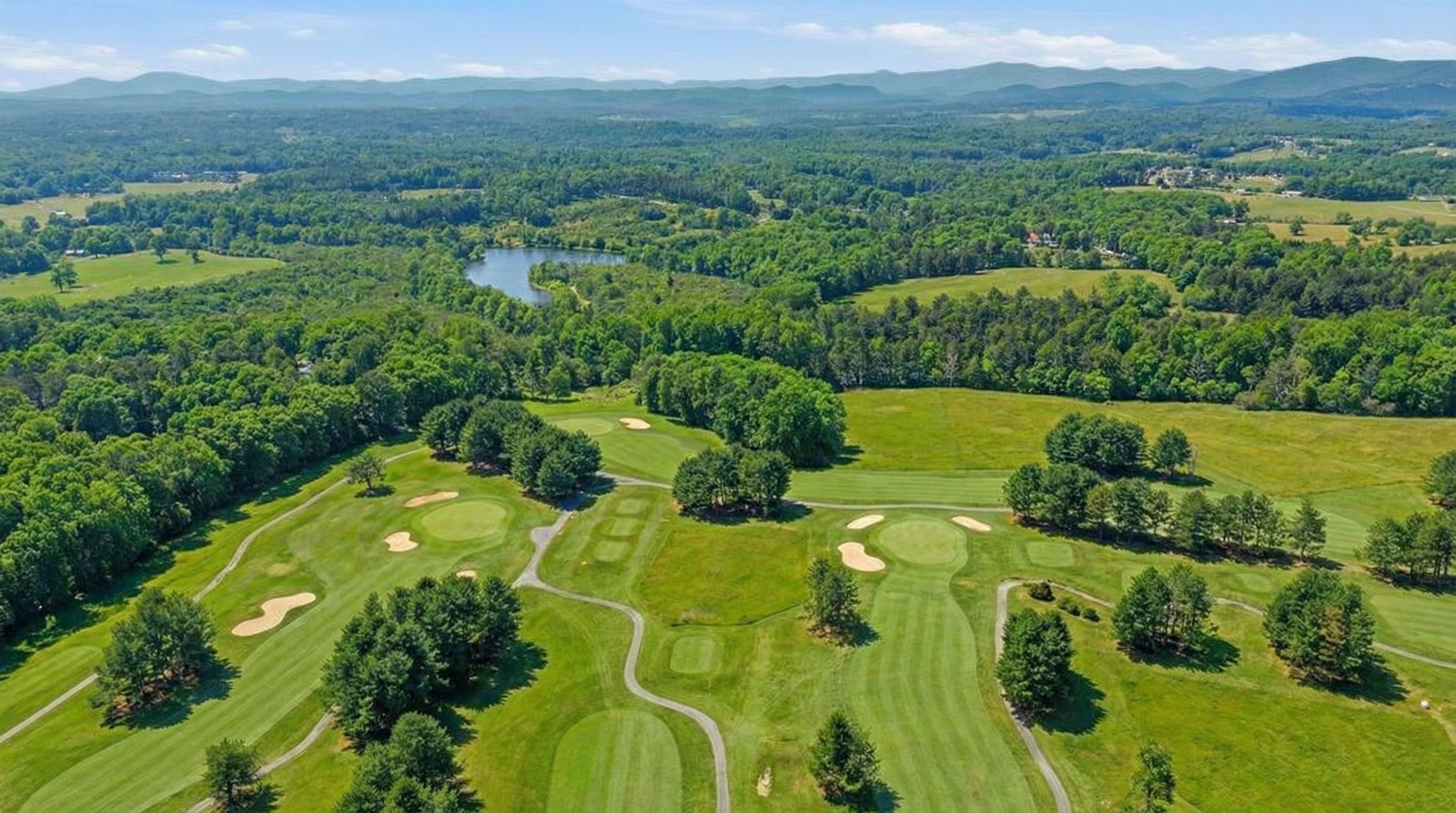 Aerial view of Apple Mountain Resort with Blue Ridge Mountains