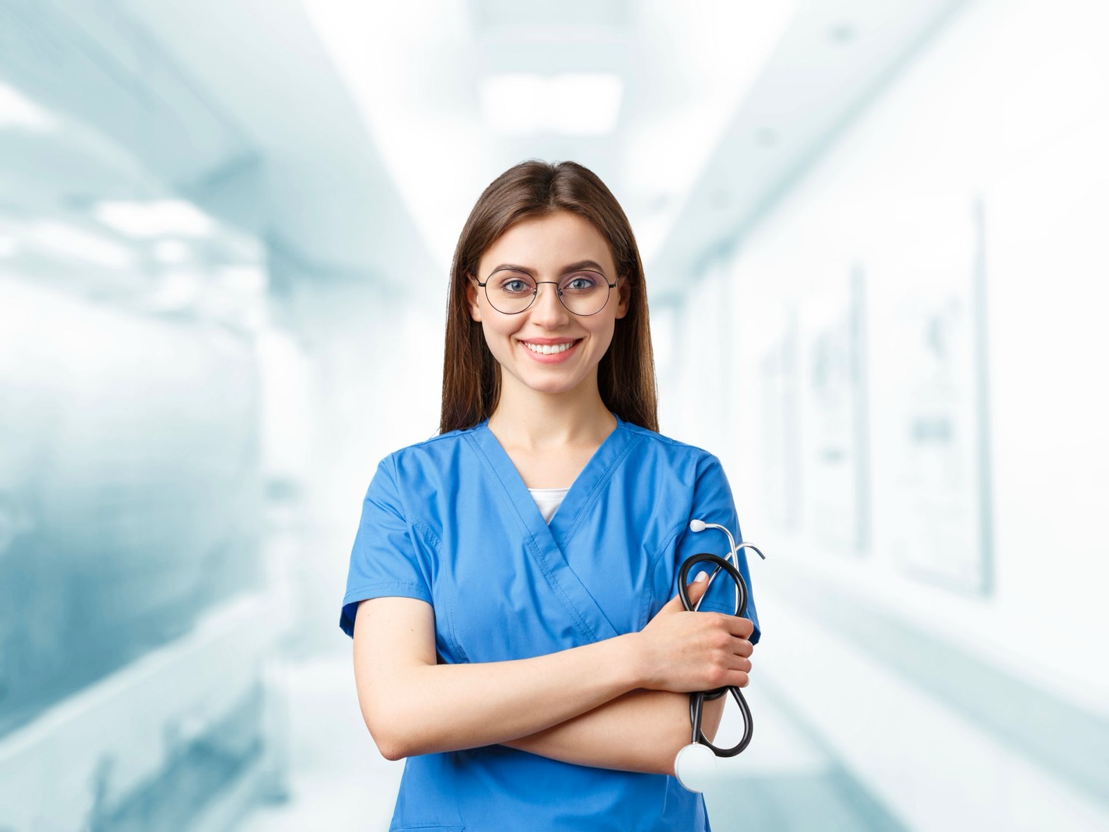 Nurse in scrubs in a hospital corridor, representing travel nurses relocating to Habersham County