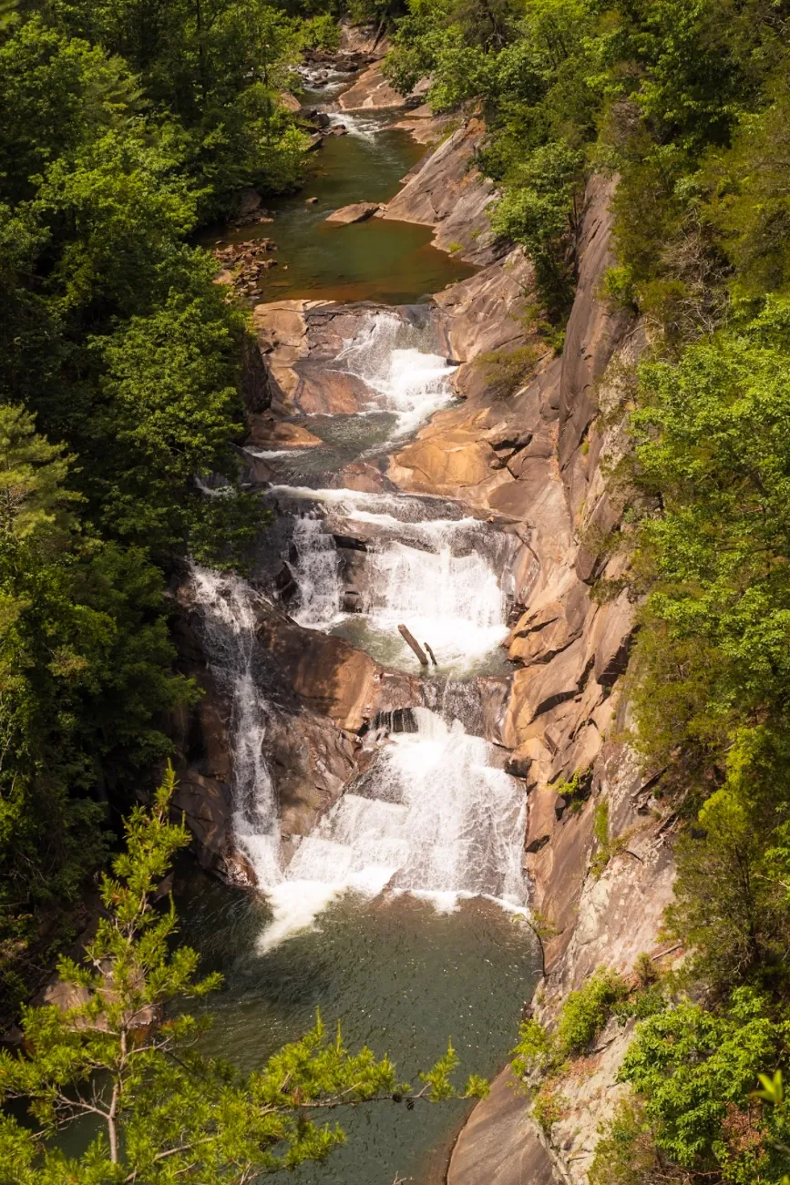 Cascading waterfalls in Tallulah Gorge